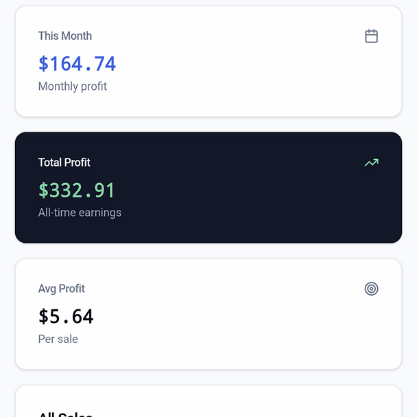 FlipProfit profit tracking dashboard
